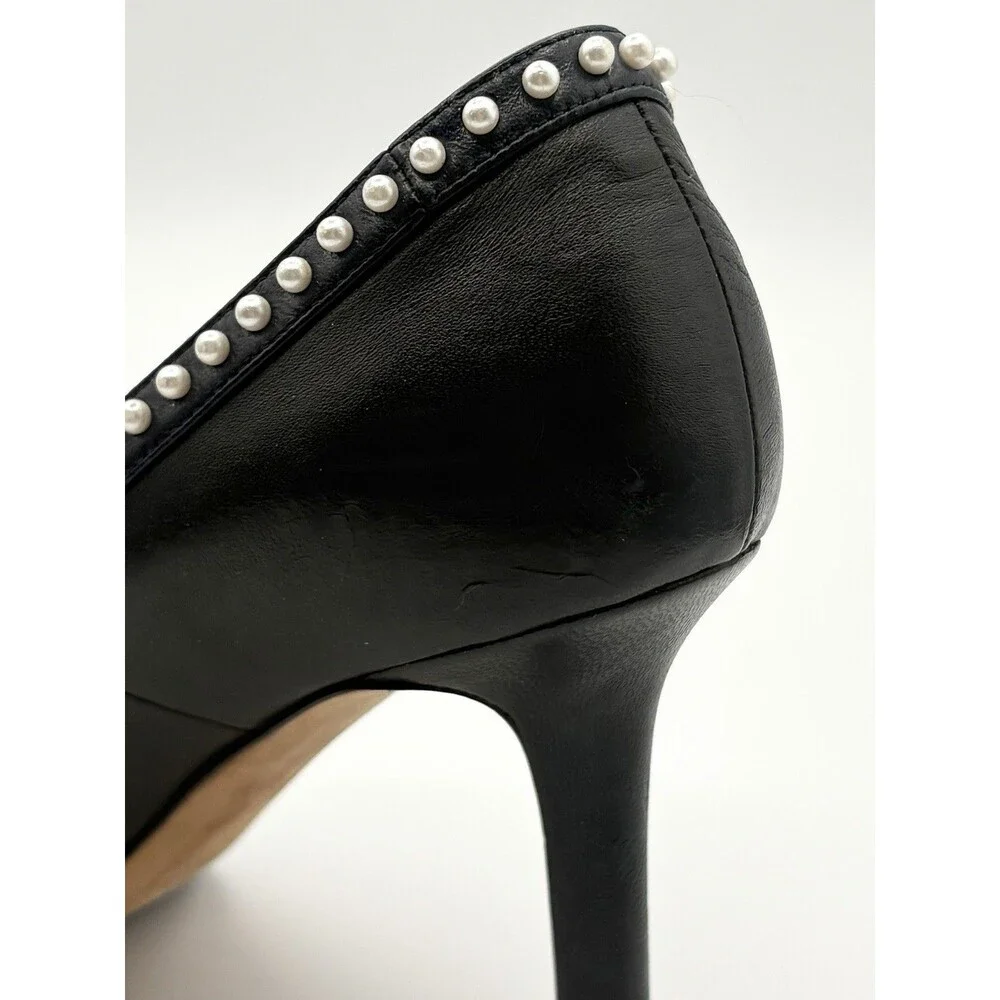 Chanel Black & Navy Cap Toe Heels Pearl Embellishments CC Logo Size EU 35.5